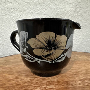 VTG Arcoroc France Creamer Julie Pattern Black Gold Silver Floral Design Glass